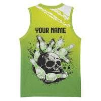 Personalized Skull Bowling Basketball Jersey with Neon Green Strike Design - Edgy Bowler Style - Wonder Print Shop