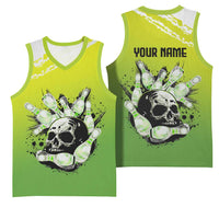 Personalized Skull Bowling Basketball Jersey with Neon Green Strike Design - Edgy Bowler Style - Wonder Print Shop