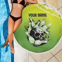 Personalized Skull Bowling Beach Blanket with Neon Green Strike Design - Edgy Bowler Style - Wonder Print Shop