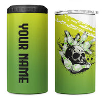 Personalized Skull Bowling 4 in 1 Can Cooler Tumbler with Neon Green Strike Design - Edgy Bowler Style - Wonder Print Shop