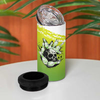Personalized Skull Bowling 4 in 1 Can Cooler Tumbler with Neon Green Strike Design - Edgy Bowler Style - Wonder Print Shop