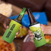 Personalized Skull Bowling 4 in 1 Can Cooler Tumbler with Neon Green Strike Design - Edgy Bowler Style - Wonder Print Shop
