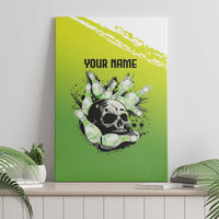 Personalized Skull Bowling Canvas Wall Art with Neon Green Strike Design - Edgy Bowler Style - Wonder Print Shop