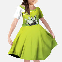 Personalized Skull Bowling Family Matching Long Sleeve Bodycon Dress and Hawaiian Shirt with Neon Green Strike Design - Edgy Bowler Style - Wonder Print Shop