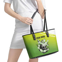 Personalized Skull Bowling Leather Tote Bag with Neon Green Strike Design - Edgy Bowler Style - Wonder Print Shop