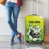 Personalized Skull Bowling Luggage Cover with Neon Green Strike Design - Edgy Bowler Style - Wonder Print Shop