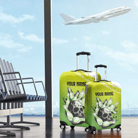 Personalized Skull Bowling Luggage Cover with Neon Green Strike Design - Edgy Bowler Style - Wonder Print Shop