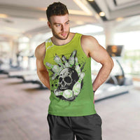 Personalized Skull Bowling Men Tank Top with Neon Green Strike Design - Edgy Bowler Style - Wonder Print Shop