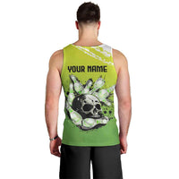 Personalized Skull Bowling Men Tank Top with Neon Green Strike Design - Edgy Bowler Style - Wonder Print Shop