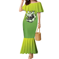Personalized Skull Bowling Mermaid Dress with Neon Green Strike Design - Edgy Bowler Style - Wonder Print Shop
