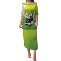 Personalized Skull Bowling Puletasi with Neon Green Strike Design - Edgy Bowler Style - Wonder Print Shop