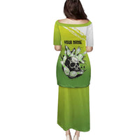 Personalized Skull Bowling Puletasi with Neon Green Strike Design - Edgy Bowler Style - Wonder Print Shop