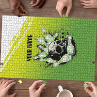 Personalized Skull Bowling Puzzle with Neon Green Strike Design - Edgy Bowler Style - Wonder Print Shop