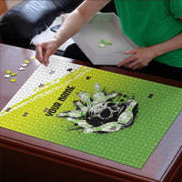 Personalized Skull Bowling Puzzle with Neon Green Strike Design - Edgy Bowler Style - Wonder Print Shop