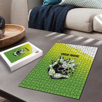 Personalized Skull Bowling Puzzle with Neon Green Strike Design - Edgy Bowler Style - Wonder Print Shop