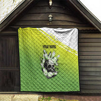 Personalized Skull Bowling Quilt with Neon Green Strike Design - Edgy Bowler Style - Wonder Print Shop