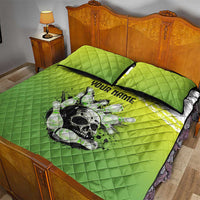 Personalized Skull Bowling Quilt Bed Set with Neon Green Strike Design - Edgy Bowler Style - Wonder Print Shop