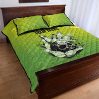 Personalized Skull Bowling Quilt Bed Set with Neon Green Strike Design - Edgy Bowler Style - Wonder Print Shop