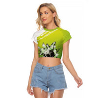 Personalized Skull Bowling Raglan Cropped T Shirt with Neon Green Strike Design - Edgy Bowler Style - Wonder Print Shop