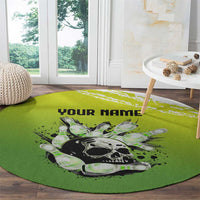 Personalized Skull Bowling Round Carpet with Neon Green Strike Design - Edgy Bowler Style - Wonder Print Shop