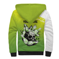 Personalized Skull Bowling Sherpa Hoodie with Neon Green Strike Design - Edgy Bowler Style - Wonder Print Shop
