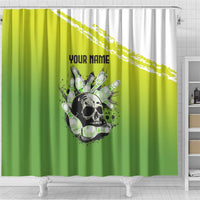 Personalized Skull Bowling Shower Curtain with Neon Green Strike Design - Edgy Bowler Style - Wonder Print Shop
