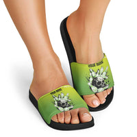 Personalized Skull Bowling Slide Sandals with Neon Green Strike Design - Edgy Bowler Style - Wonder Print Shop