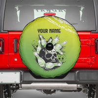 Personalized Skull Bowling Spare Tire Cover with Neon Green Strike Design - Edgy Bowler Style - Wonder Print Shop