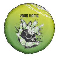 Personalized Skull Bowling Spare Tire Cover with Neon Green Strike Design - Edgy Bowler Style - Wonder Print Shop