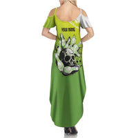 Personalized Skull Bowling Summer Maxi Dress with Neon Green Strike Design - Edgy Bowler Style - Wonder Print Shop