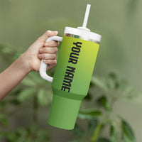 Personalized Skull Bowling Tumbler With Handle with Neon Green Strike Design - Edgy Bowler Style - Wonder Print Shop