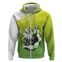 Personalized Skull Bowling Zip Hoodie with Neon Green Strike Design - Edgy Bowler Style - Wonder Print Shop