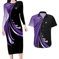 Personalized Purple Winged Golf Ball Couples Matching Long Sleeve Bodycon Dress and Hawaiian Shirt Bold Golf Graphic Design - Wonder Print Shop