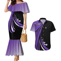 Personalized Purple Winged Golf Ball Couples Matching Mermaid Dress and Hawaiian Shirt Bold Golf Graphic Design - Wonder Print Shop