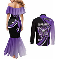 Personalized Purple Winged Golf Ball Couples Matching Mermaid Dress and Long Sleeve Button Shirt Bold Golf Graphic Design - Wonder Print Shop