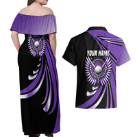 Personalized Purple Winged Golf Ball Couples Matching Off Shoulder Maxi Dress and Hawaiian Shirt Bold Golf Graphic Design - Wonder Print Shop