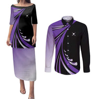 Personalized Purple Winged Golf Ball Couples Matching Puletasi and Long Sleeve Button Shirt Bold Golf Graphic Design - Wonder Print Shop