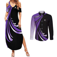 Personalized Purple Winged Golf Ball Couples Matching Summer Maxi Dress and Long Sleeve Button Shirt Bold Golf Graphic Design - Wonder Print Shop