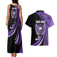 Personalized Purple Winged Golf Ball Couples Matching Tank Maxi Dress and Hawaiian Shirt Bold Golf Graphic Design - Wonder Print Shop