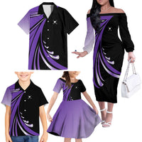 Personalized Purple Winged Golf Ball Family Matching Off The Shoulder Long Sleeve Dress and Hawaiian Shirt Bold Golf Graphic Design - Wonder Print Shop