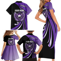 Personalized Purple Winged Golf Ball Family Matching Short Sleeve Bodycon Dress and Hawaiian Shirt Bold Golf Graphic Design - Wonder Print Shop