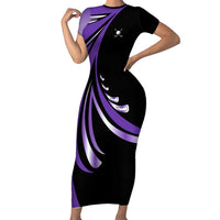 Personalized Purple Winged Golf Ball Family Matching Short Sleeve Bodycon Dress and Hawaiian Shirt Bold Golf Graphic Design - Wonder Print Shop