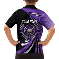 Personalized Purple Winged Golf Ball Family Matching Summer Maxi Dress and Hawaiian Shirt Bold Golf Graphic Design - Wonder Print Shop
