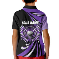 Personalized Purple Winged Golf Ball Kid Polo Shirt Bold Golf Graphic Design - Wonder Print Shop