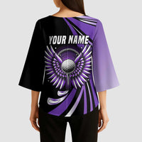 Personalized Purple Winged Golf Ball Kimono Sleeve Blouse Bold Golf Graphic Design - Wonder Print Shop