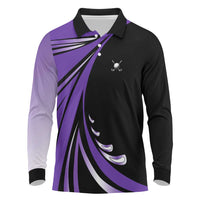 Personalized Purple Winged Golf Ball Long Sleeve Polo Shirt Bold Golf Graphic Design - Wonder Print Shop