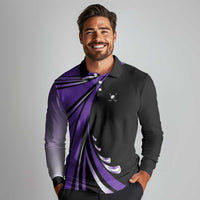 Personalized Purple Winged Golf Ball Long Sleeve Polo Shirt Bold Golf Graphic Design - Wonder Print Shop