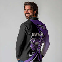 Personalized Purple Winged Golf Ball Long Sleeve Polo Shirt Bold Golf Graphic Design - Wonder Print Shop
