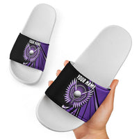 Personalized Purple Winged Golf Ball Slide Sandals Bold Golf Graphic Design - Wonder Print Shop