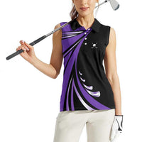 Personalized Purple Winged Golf Ball Women Sleeveless Polo Shirt Bold Golf Graphic Design - Wonder Print Shop